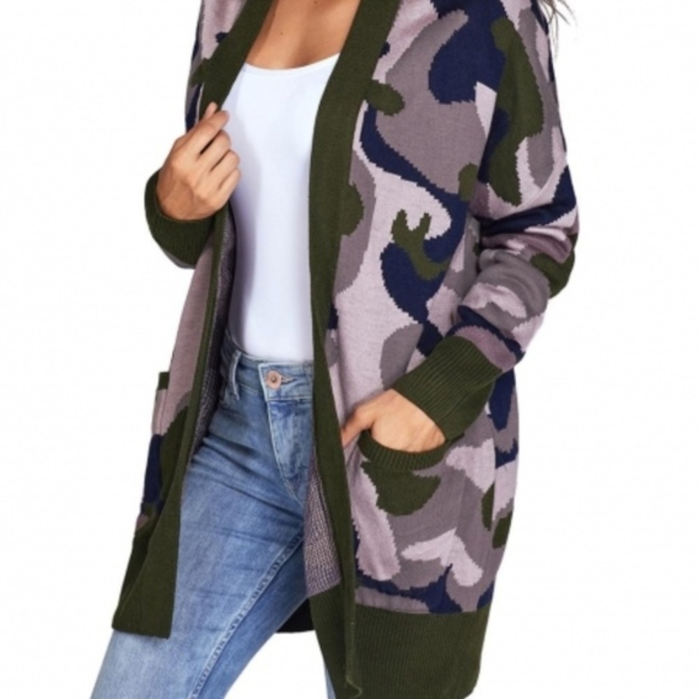 Attention Cotton Camo Pocket Cardigan
